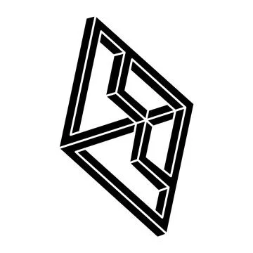 Optical illusion shape. Impossible object. Unreal geometry. Optical art figure. Stock Illustration