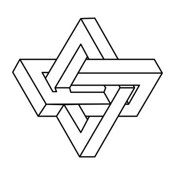 Optical illusion shape, unreal geometric object. Impossible figure. Stock Illustration