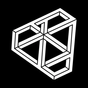 Optical illusion shapes. Impossible figures. Escher paradox. Line art. Ilustração Stock