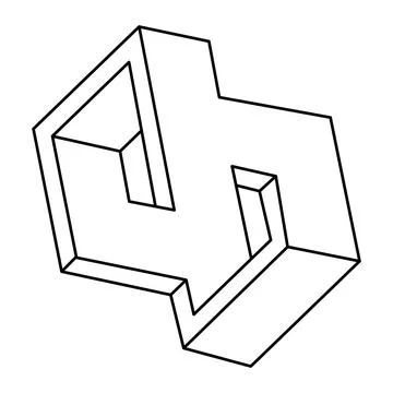 Optical illusion shapes. Impossible objects. Optical art figures. Line art. Illustrazione stock