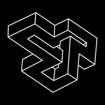 Optical illusion shapes. Impossible objects. Optical art figures. Line art Illustrazione stock