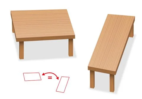 Optical Illusion Table Same Size Wooden Tabletop Stock Illustration