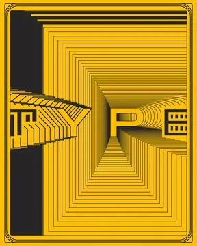 Optical Illusion Text Typography Poster Yellow Black Geometric Design Stock Illustration