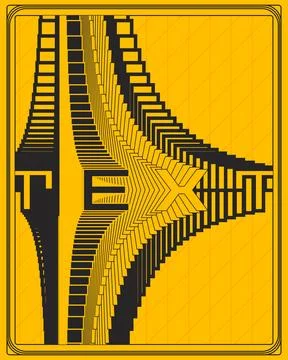 Optical Illusion Text Typography Poster Yellow Black Geometric Depth Illustrazione stock