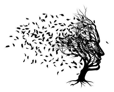 Optical Illusion Tree Face With Leaves Blowing Stock Illustration