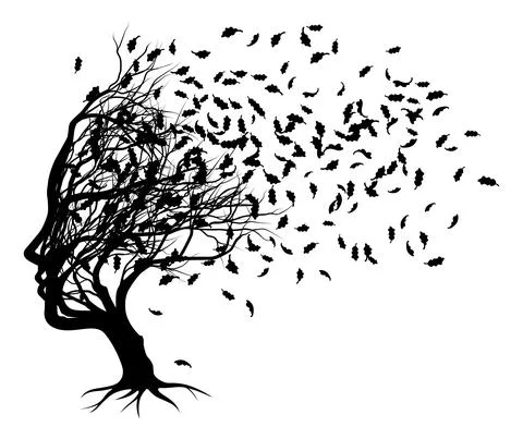 Optical Illusion Tree Face With Leaves Blowing Stock Illustration
