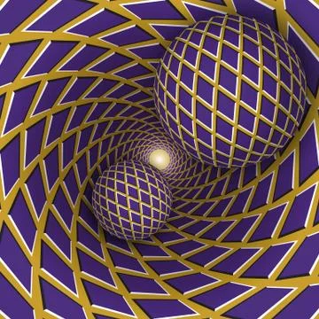 Optical illusion. Two balls are moving on rotating background Stock Illustration