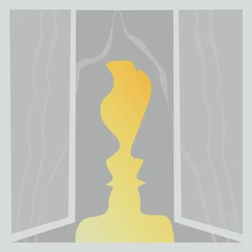 Optical illusion. Two human faces in window. Stock Illustration