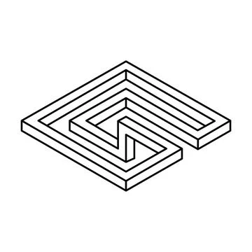 Optical illusion, unreal geometric object vector. Impossible figure. Stock Illustration