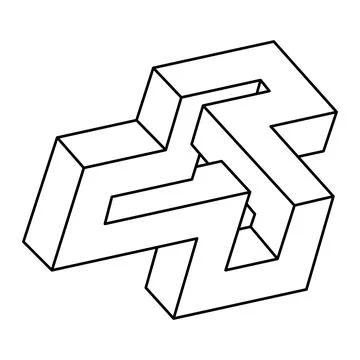 Optical illusion, unreal geometric object vector. Impossible figure. Illustrazione stock