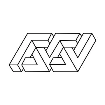 Optical illusion, unreal geometric object. Impossible figure. Sacred geometry. Illustrazione stock