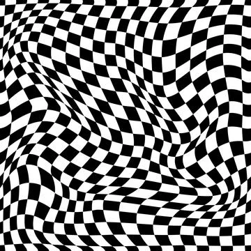 Optical illusion. Warp black pattern. White chessboard. Abstract repeated mes Stock Illustration