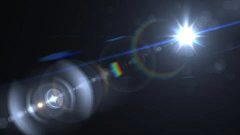 Optical Lens flare effect over black background. Top right corner. Overlay .. Stock Photos