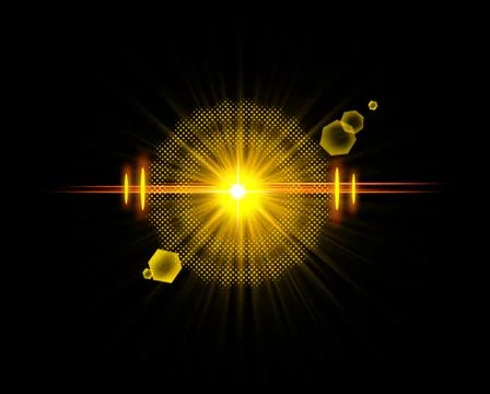 Optical Light Lens Flare and Star Effect, Realistic Flash with Glittering Lights Stock Illustration