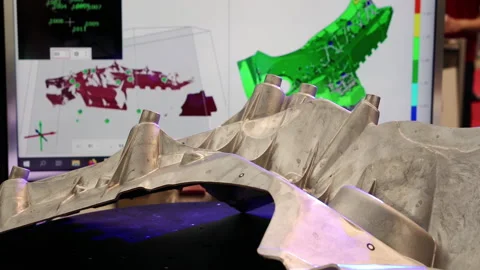 Optical measurement of complex metal products. Stock Footage 155174397