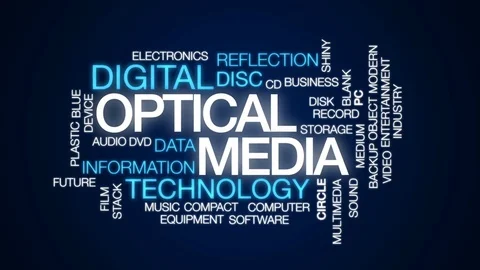 Optical media animated word cloud, text design animation. Stock Footage 76345061