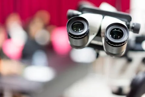 Optical microscope in a hospital in advanced science. Stock Photos