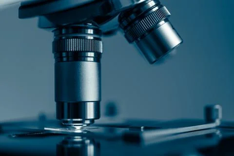 Optical microscope with illuminated sample Stock Photos