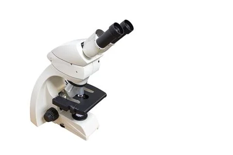 Optical microscope isolated on white background with space for text Stock Photos