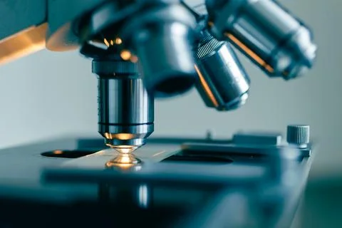Optical microscope macro in laboratory Stock Photos