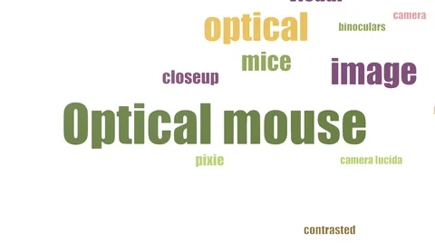 Optical Mouse Tag Cloud Animated Isolated On White Stockbeeldmateriaal 107243078