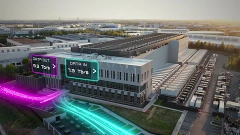 Optical Network Expansion at an Ashburn Data Center Stock Footage 345727928