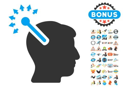 Optical Neural Interface Icon With 2017 Year Bonus Pictograms Stock Illustration