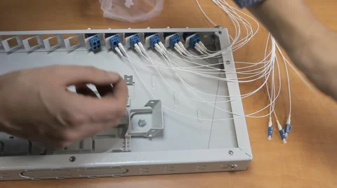 Optical patch panel in the server room Stock Footage 61087691