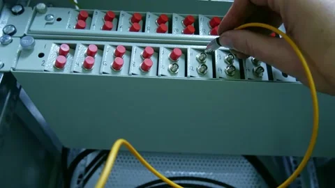 Optical patch panel in the server room Stock Footage 151033424