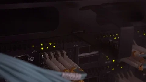 Optical port in a blade server in data center. Optical Fiber Cable Connector Stock Footage 117286948
