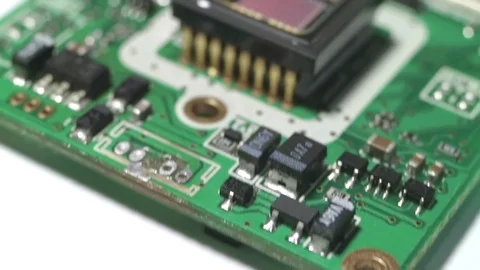 Optical sensor on a square printed circuit board. Extreme increase. Smooth slow  Stock Footage 80684326