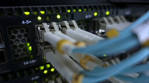 Optical server. Commutator. flashing lights. Optical fiber. Video IP Gateways. Stock Footage 85625644