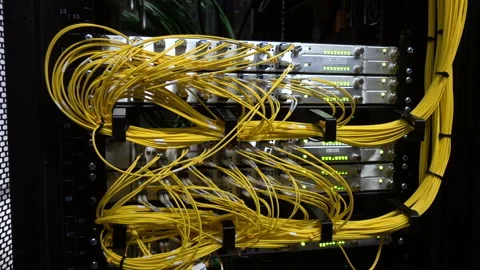 Optical server. Commutator. flashing lights. Optical fiber. Video IP 動画素材 86239662