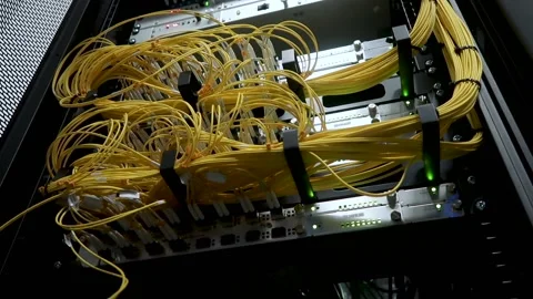 Optical server. Commutator. flashing lights. Optical fiber. 動画素材 89207636