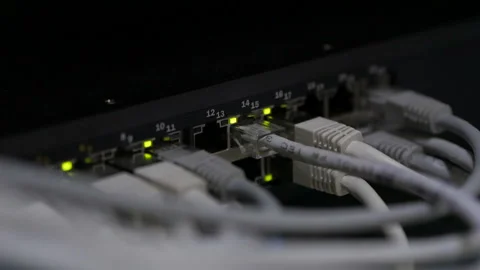 Optical server. Commutator. flashing lights. Optical fiber. Video IP Gateways. Stock Footage 113330001