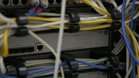 Optical server. Commutator. flashing lights. Optical fiber. Video IP Gateways. Stock Footage 113331635
