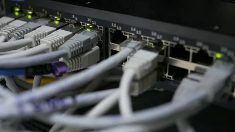Optical server. Commutator. flashing lights. Optical fiber. Video IP Gateways. Stock Footage 113613634