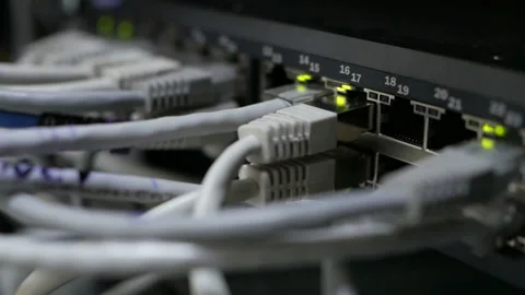 Optical server. Commutator. flashing lights. Optical fiber. Video IP Gateways. Stock Footage 113613783