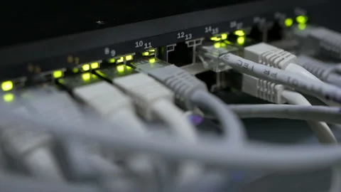 Optical server. Commutator. flashing lights. Optical fiber. Video IP Gateways. Stock Footage 113613842