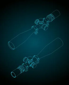 Optical sight isometric blueprints Stock Illustration