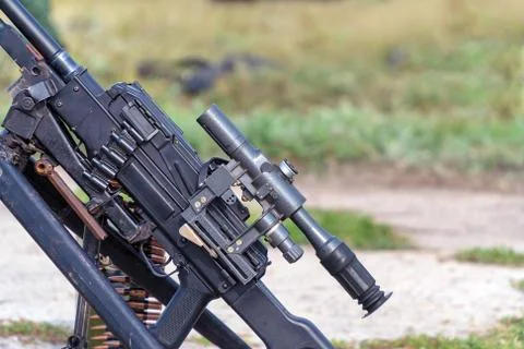 Optical sight on a machine gun Stock-Fotos
