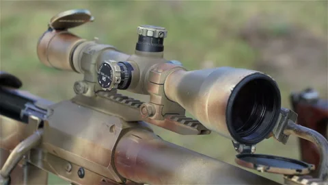 Optical sight on sniper rifle - closeup. Video stock 88239335