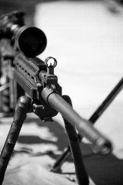 Optical sight on weapons close-up (danger, goal, terrorism - concept) Stock Photos