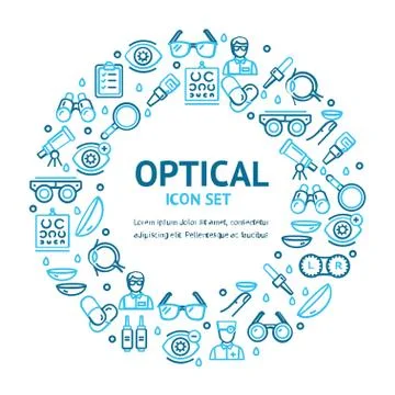 Optical Signs Round Design Template Thin Line Icon Banner Concept. Vector Stock Illustration