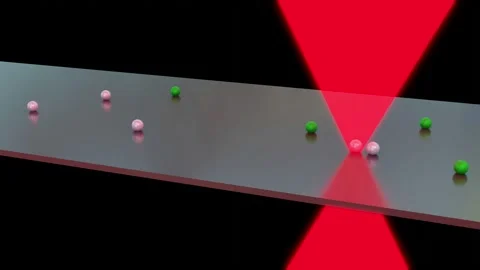 Optical tweezer, optical trap captures and moves particle. 3d animation render Stock-Footage 220694650