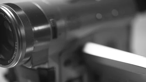 Optical zoom lens of a mini dv camcorder panasonic camera, macro close up Stock Footage 111589390