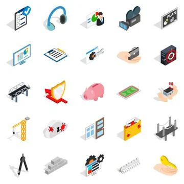 Optimisation icons set, isometric style Illustrazione stock