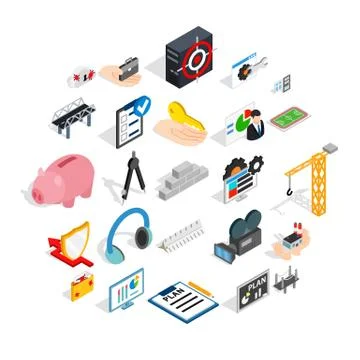 Optimisation icons set, isometric style Stock Illustration