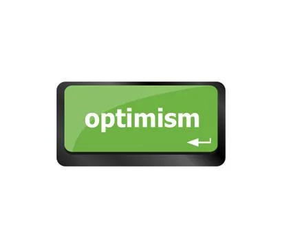 Optimism button on the laptop keyboard close-up Illustrazione stock