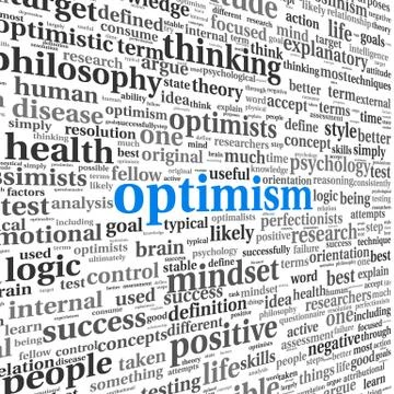 Optimism concept in word tag cloud isolated Stock Illustration
